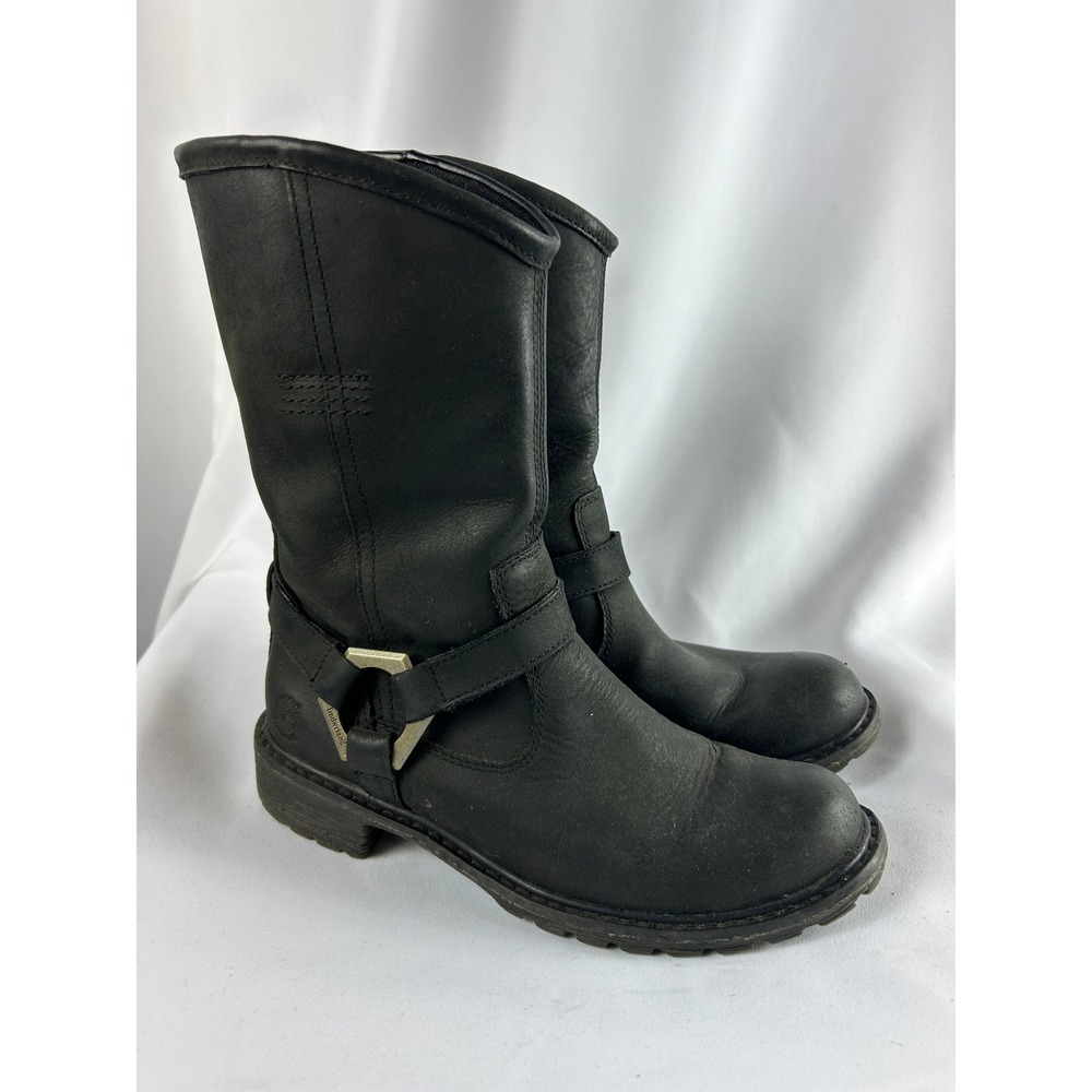 Timberland Earthkeepers Black Leather Biker Moto Waterproof Boots Womens 6.5